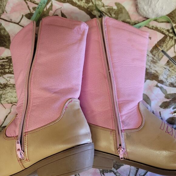 Bebe Girls Pink Embroidered Side Zip Cowgirl Boots Girls Size 7 - Picture 8 of 14